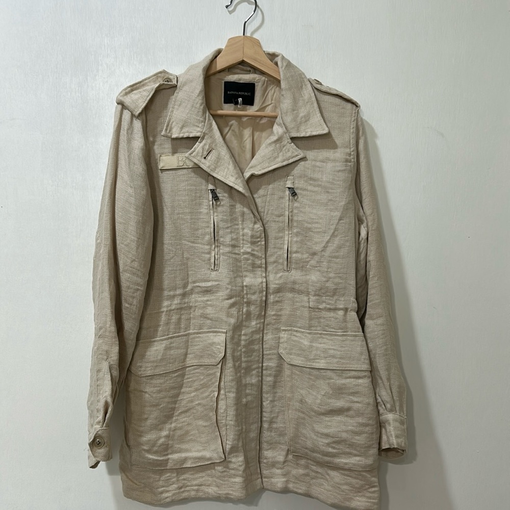 BANANA REPUBLIC WOMENS UTILITY JACKET BUTTON UP LONG SLEEVE TAN Sz SMALL